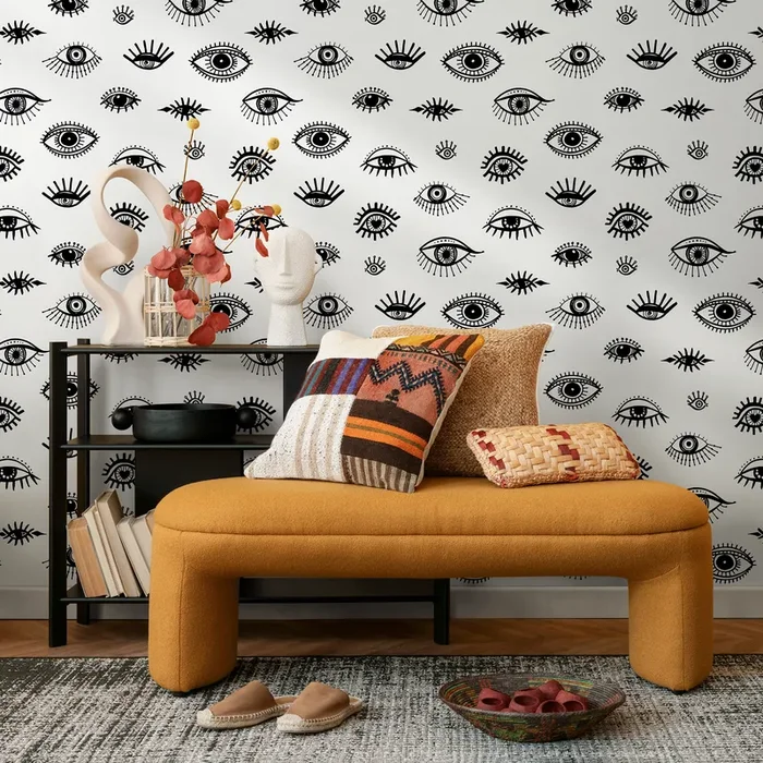 Abstract Wallpaper Featuring Stylized Eyes In Black And White – B027