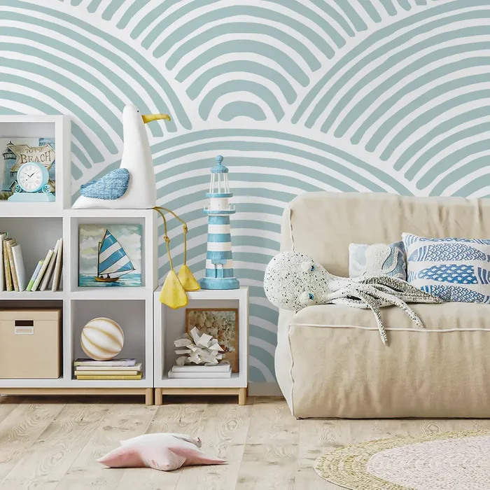 Abstract Wallpaper With A Hand-drawn Wave Motif In Light Blue – C030