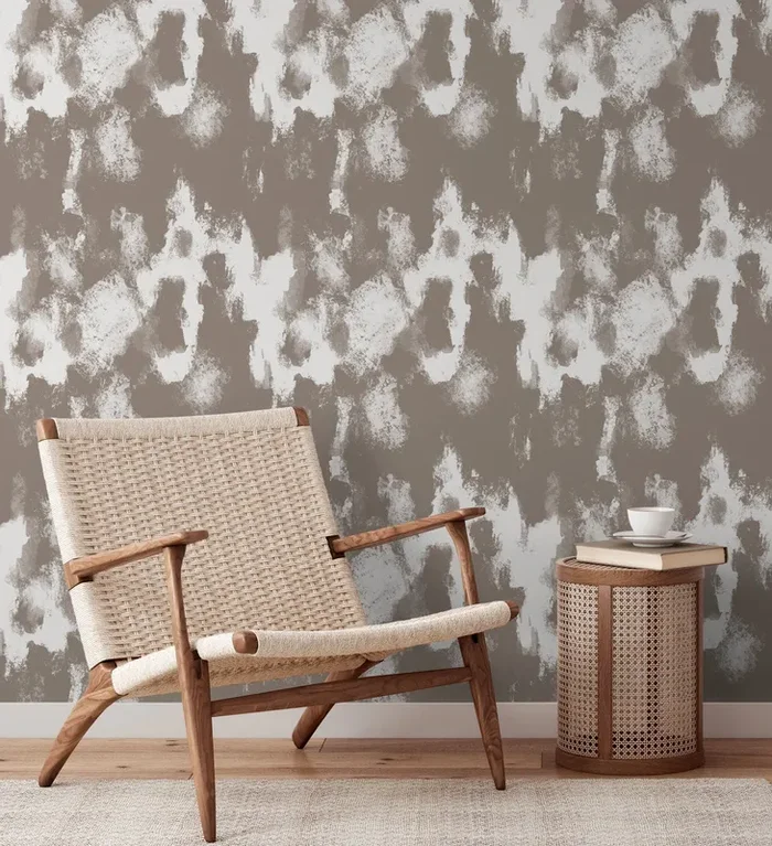 Abstract Wallpaper With A Painterly Effect In Taupe And White – X115