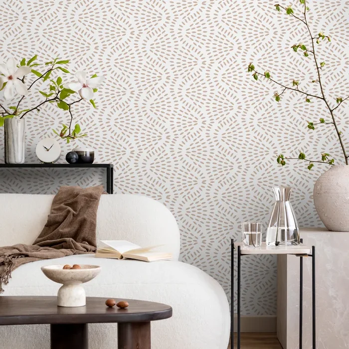 Abstract Wallpaper With A Radiating Dash Pattern In Beige – C594