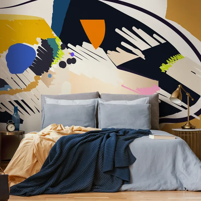 Abstract Wallpaper With Bold Brush Strokes In Blue, Yellow, And Orange – C449