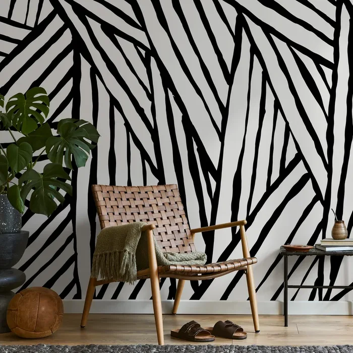 Abstract Wallpaper With Bold Brushstroke Stripes In Black And Beige – B972