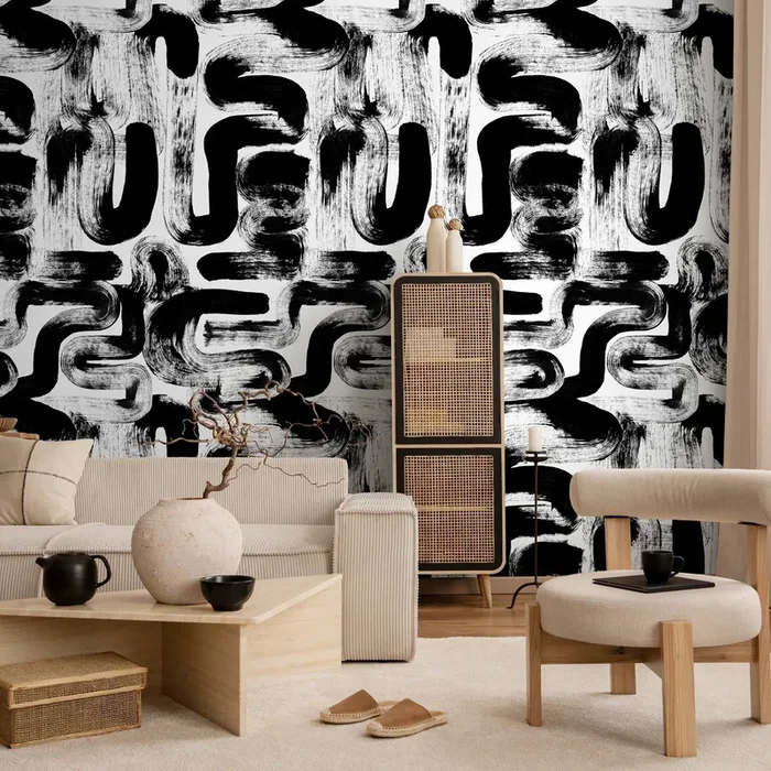 Abstract Wallpaper With Bold Brushstrokes In Black And White – X175
