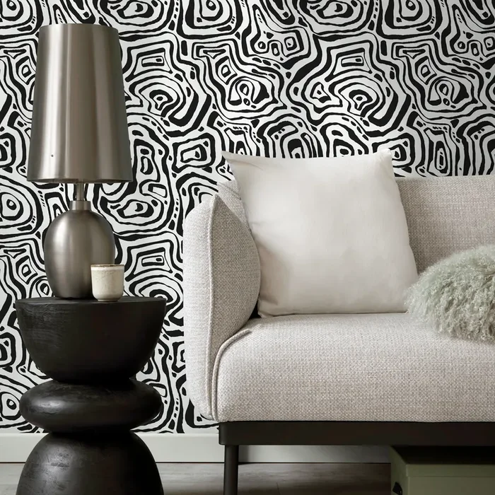 Abstract Wallpaper With Bold Labyrinth Lines In Black And White – C656