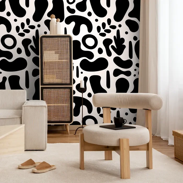 Abstract Wallpaper With Bold Organic Shapes In Black And White – B565