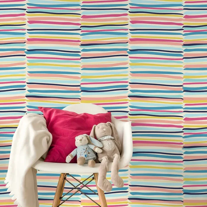 Abstract Wallpaper With Colorful Brush Strokes In Blue, Pink, And Yellow – D792
