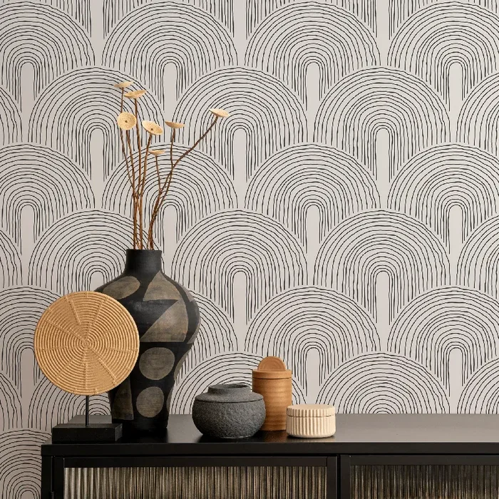 Abstract Wallpaper With Hand-drawn Arches In Black And White – B627