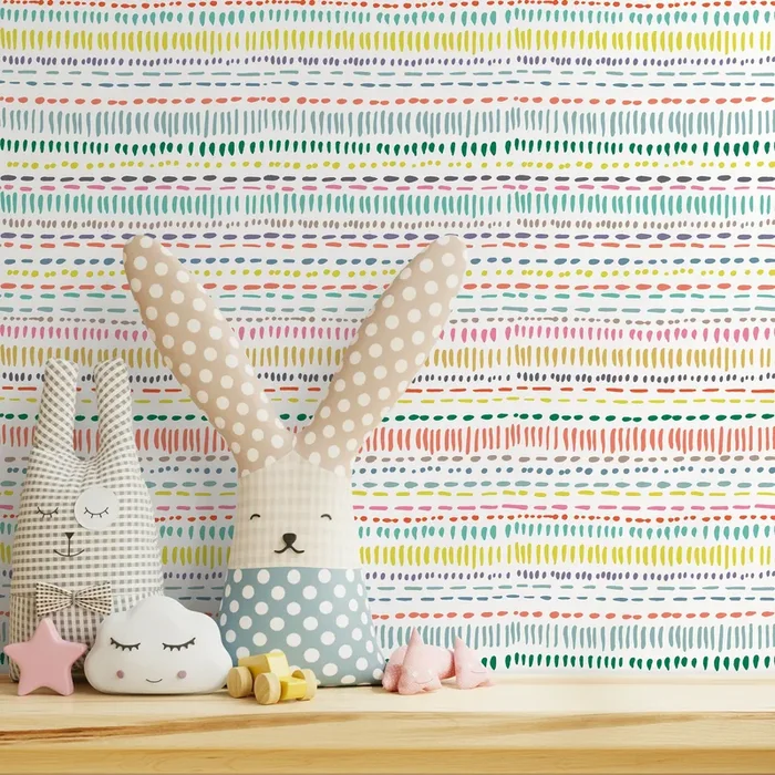 Abstract Wallpaper With Hand-drawn Striped Marks In Yellow, Teal, And Orange – A593