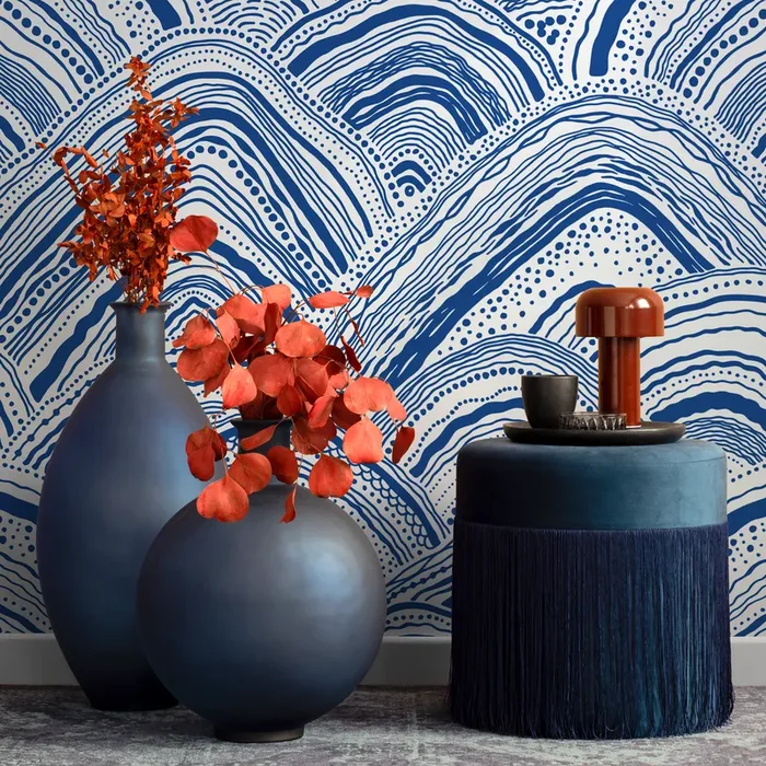 Abstract Wallpaper With Hand-drawn Waves In Blue – B029