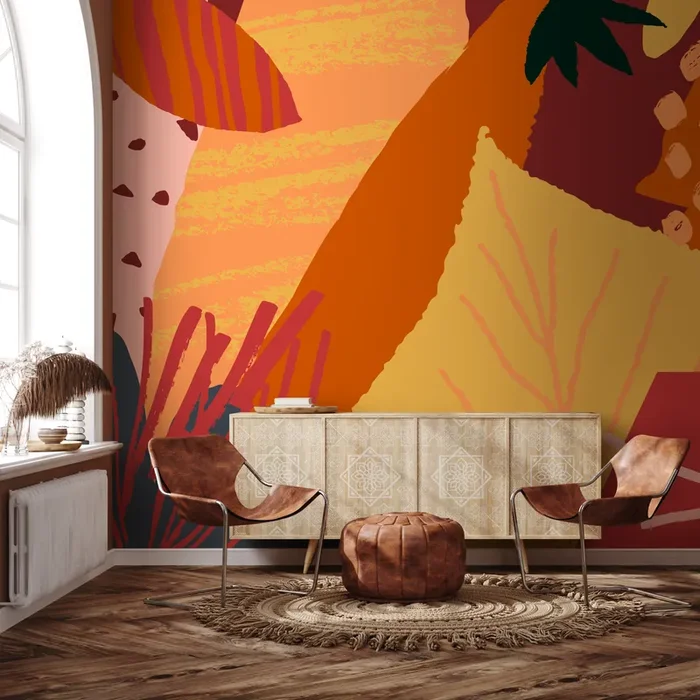 Abstract Wallpaper With Overlapping Autumnal Shapes In Orange, Yellow, And Red – B436