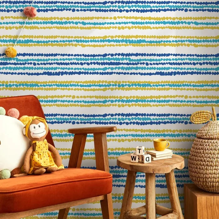 Abstract Wallpaper With Painted Dot Stripes In Blue, Yellow, And Teal – B346