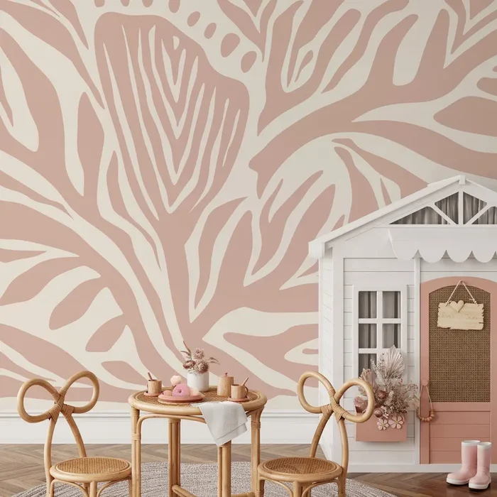 Abstract Wallpaper With Stylized Zebra Stripes In Light Pink And Cream – D694