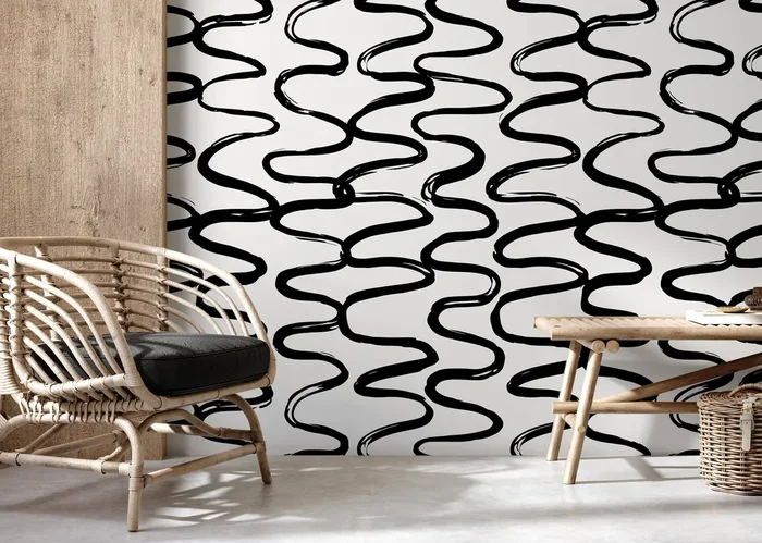 Abstract Wallpaper With Wavy Brush Strokes In Black And White – D350