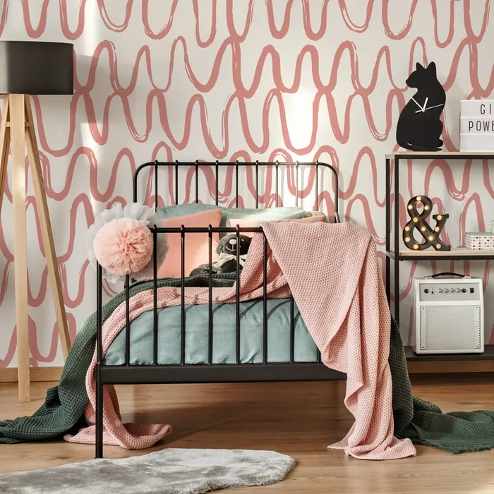 Abstract Wallpaper With Wavy Brushstroke Lines In Pink – D351