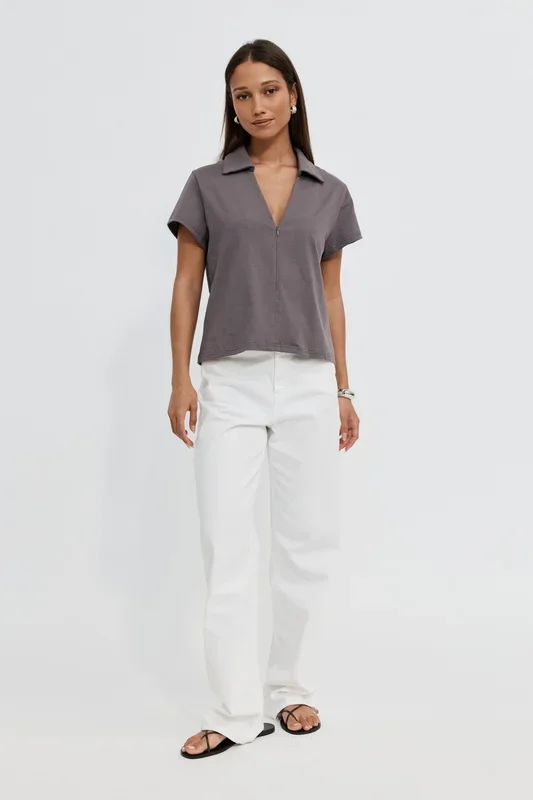 Alba Zip Front Tee – Deep Mauve