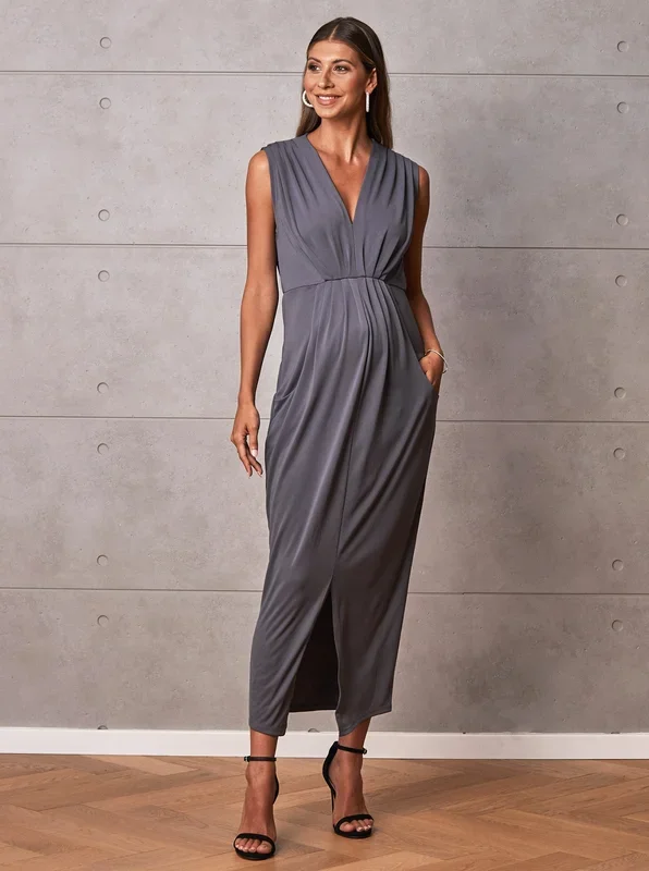 Anais Maternity Evening Dress in Excalibur Grey