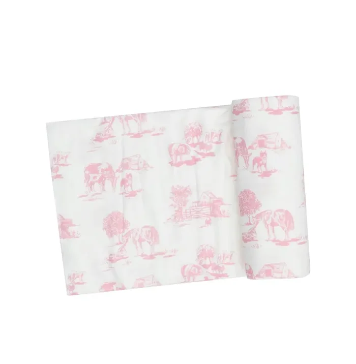Angel Dear Pink Farm Toile Swaddle Blanket