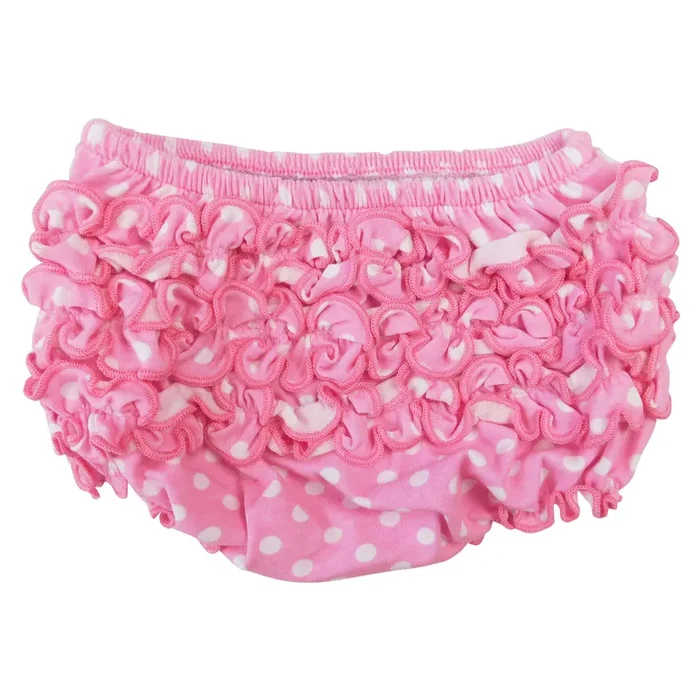 Annloren Baby & Toddler Girls Pink Polka Dot Knit Ruffled Butt Bloomer Diaper Cover