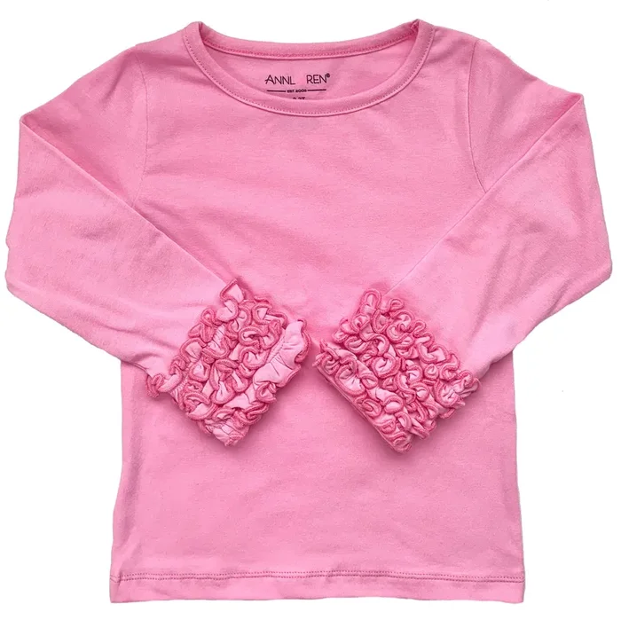 Annloren Baby Big Girls Boutique Long Sleeve Dark Pink Ruffle Layering T-shirt