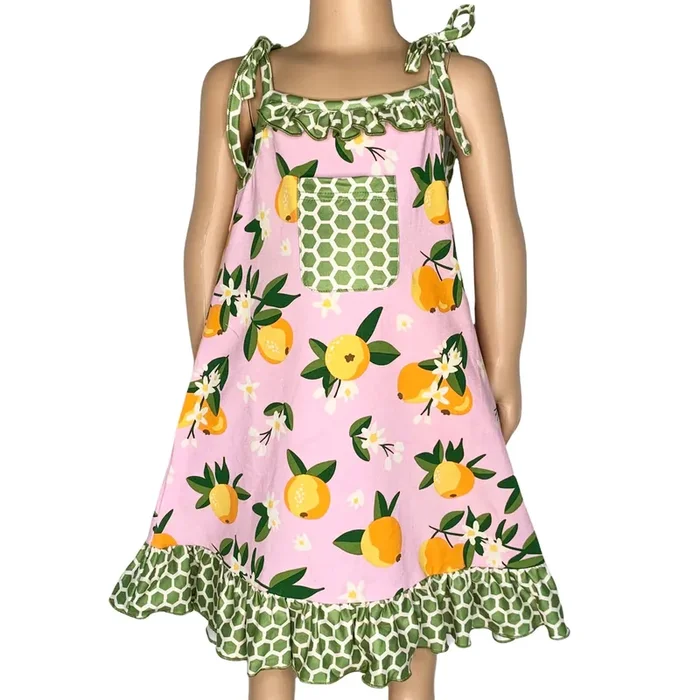 Annloren Big Little Girls Pretty As A Peach Pink Spaghetti Strap Dress