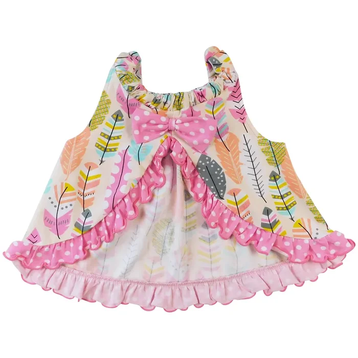 Annloren Girls Open Back Swing Tank Top With Bow Feather Design