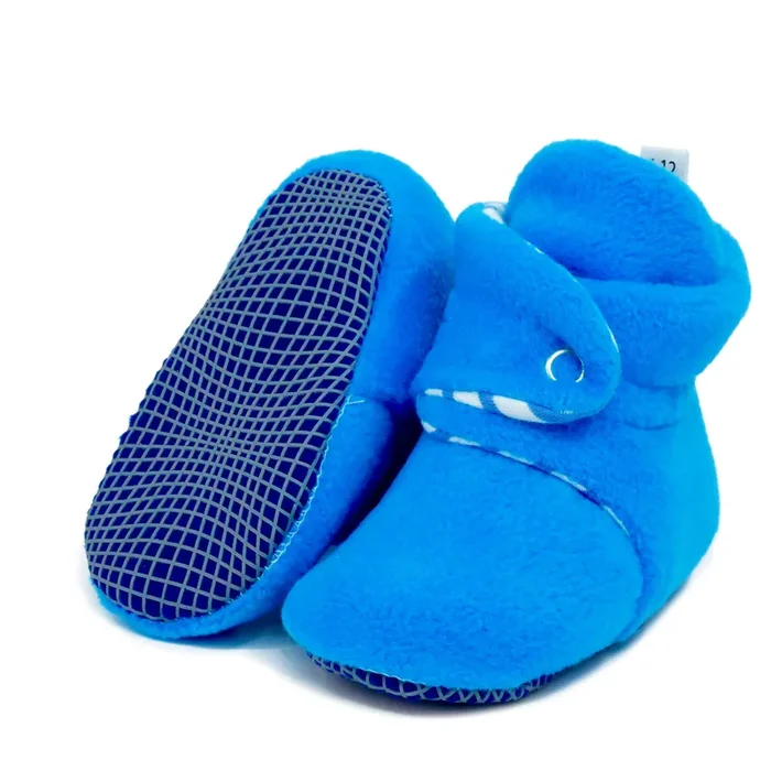 Anti-slip Sole, Fleece Baby Booties, Newborn Home Booties, Sweat Proof Organic Cotton Lining, Light Blue