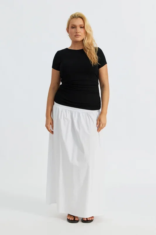 Ari Ribbed Ruched Tee – Black