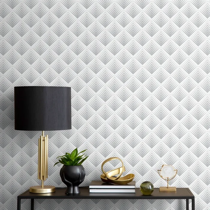 Art Deco Wallpaper With A Fanned Geometric Motif In Grey – A432