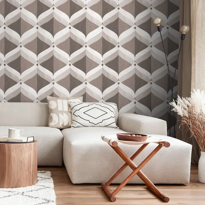 Art Deco Wallpaper With A Geometric Ogee Motif In Brown And Gray – X021