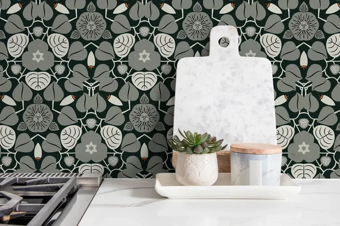 Art Nouveau Wallpaper Featuring Stylized Florals In Black And Gray – X040