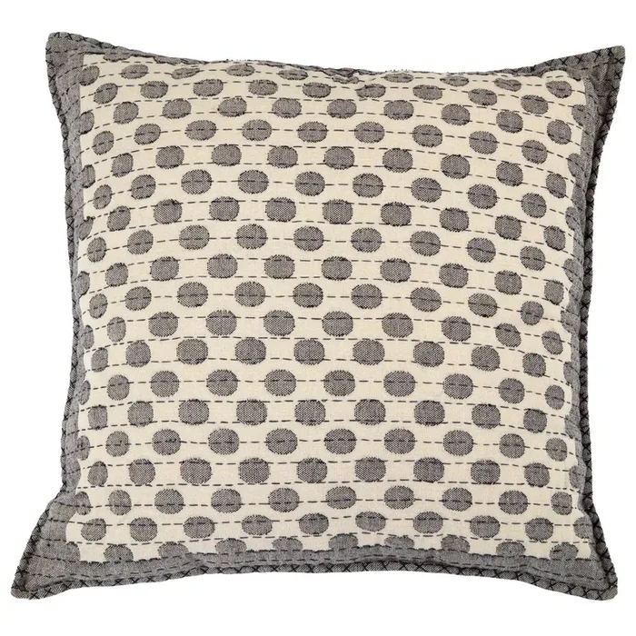 Artisan Hand Loomed Cotton Square Pillow – Dots Gray – 24 “