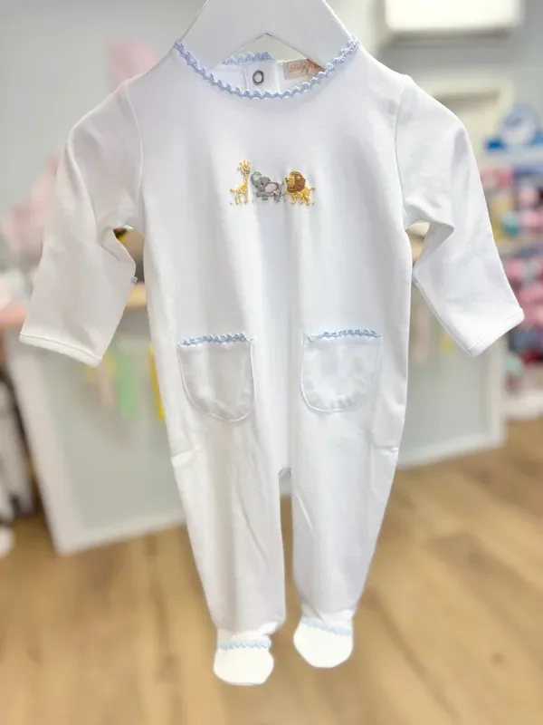 Baby Club Chic Blue Embroidered Safari Footie