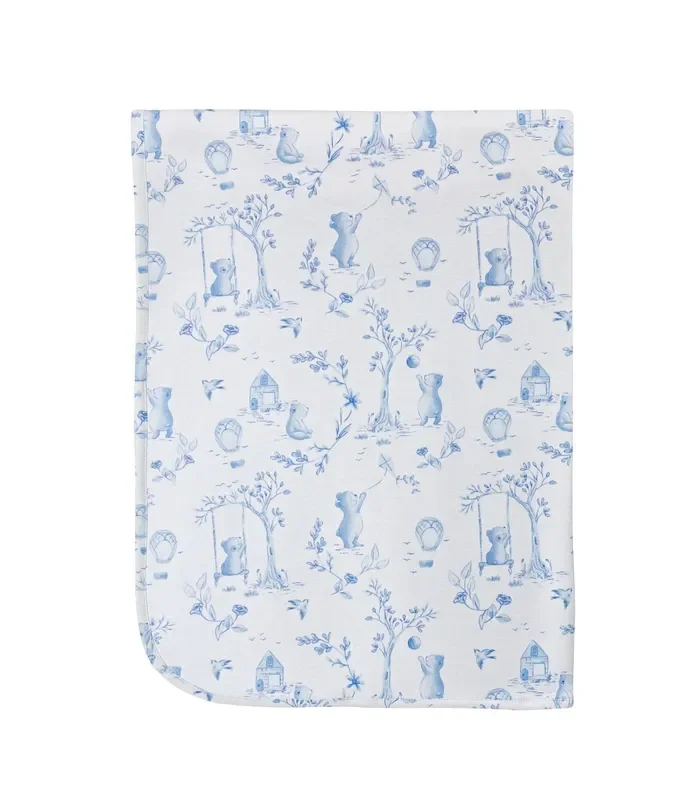 Baby Cub Chic Blue Toile De Jouy Receiving Blanket