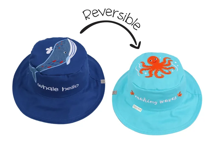 Baby/kids Reversible Sun Hat – Blue Whale | Octopus