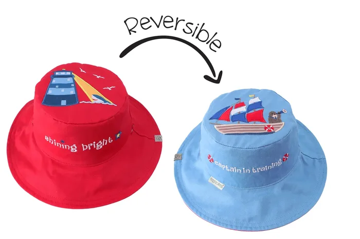 Baby/kids Reversible Sun Hat – Tall Ship | Lighthouse