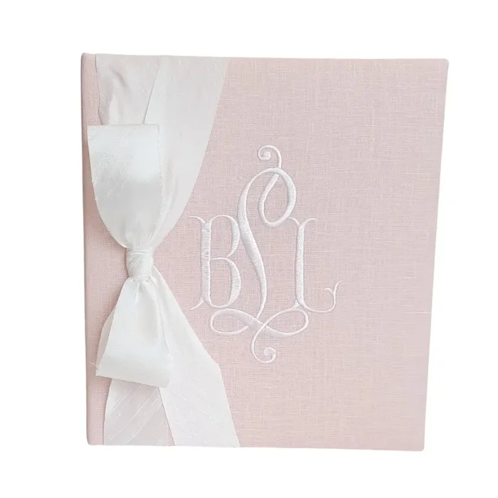 Baby Memory Book – Pink Linen (w/ Silk Bow)