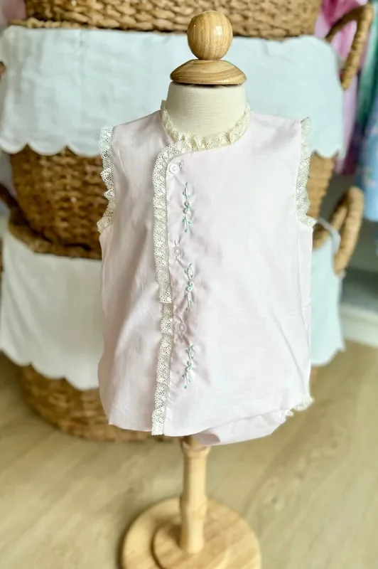 Baby Sen Pink Floral Embroidered Diaper Set