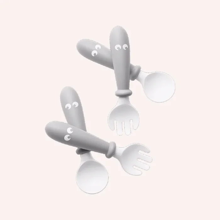 Baby Spoon & Fork (4 pcs) – Grey