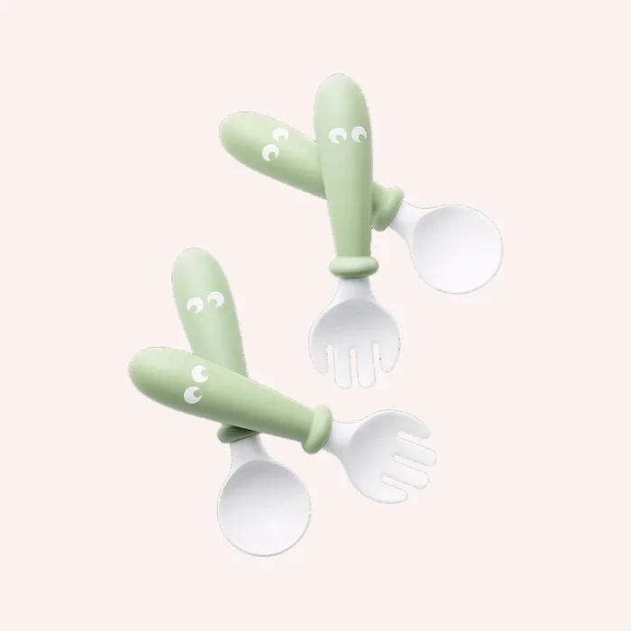 Baby Spoon & Fork (4 pcs) – Powder Green
