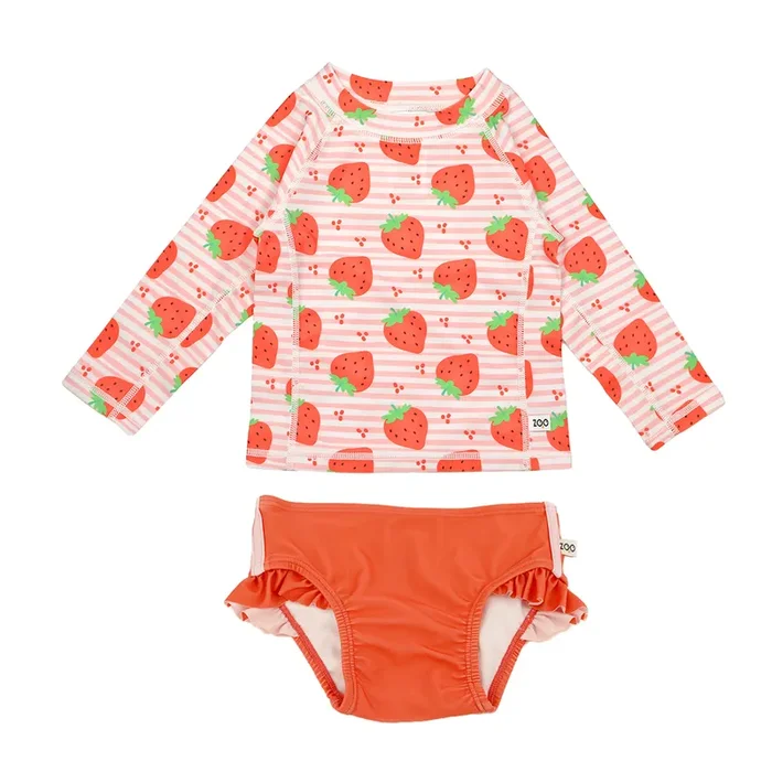 Baby/toddler Girls Swim Top & Bikini Bottoms Set – Strawberry **pre-order (orders Will Ship In Full Early March ’25)**
