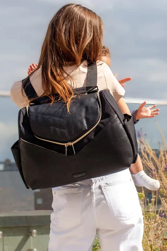 Babymel diaper bag and backpack made of vegan faux leather, black