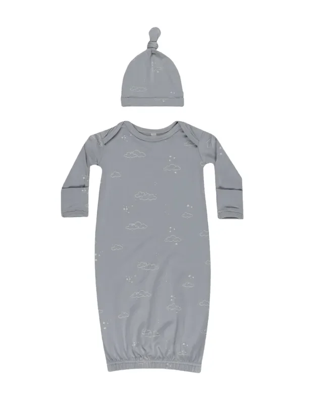Bamboo Baby Gown + Hat | Clouds