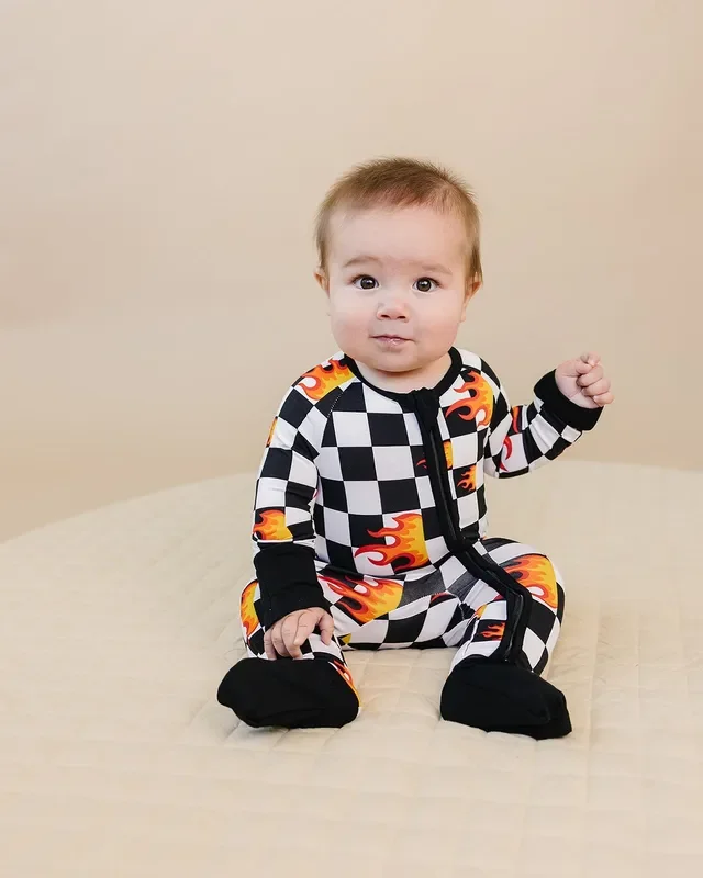 Bamboo Zip Romper | Checker Blaze