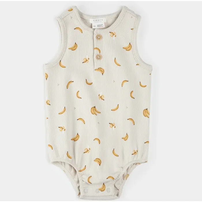 Banana Print On Ribbed Creme Romper