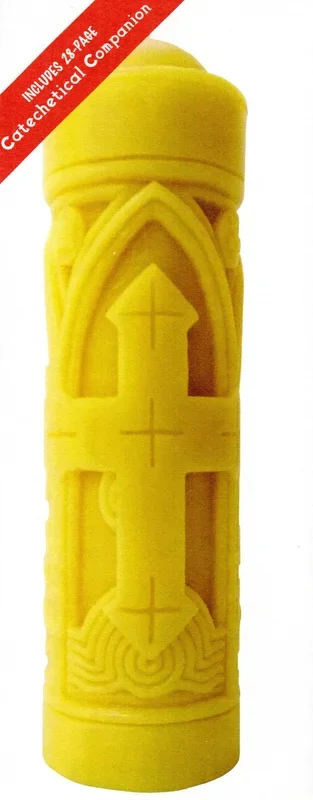 Baptism Candle – Pure Beeswax Carved Doors of Life with Catechism