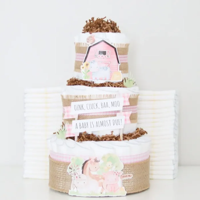 Barnyard Friends Diaper Cake – Pink