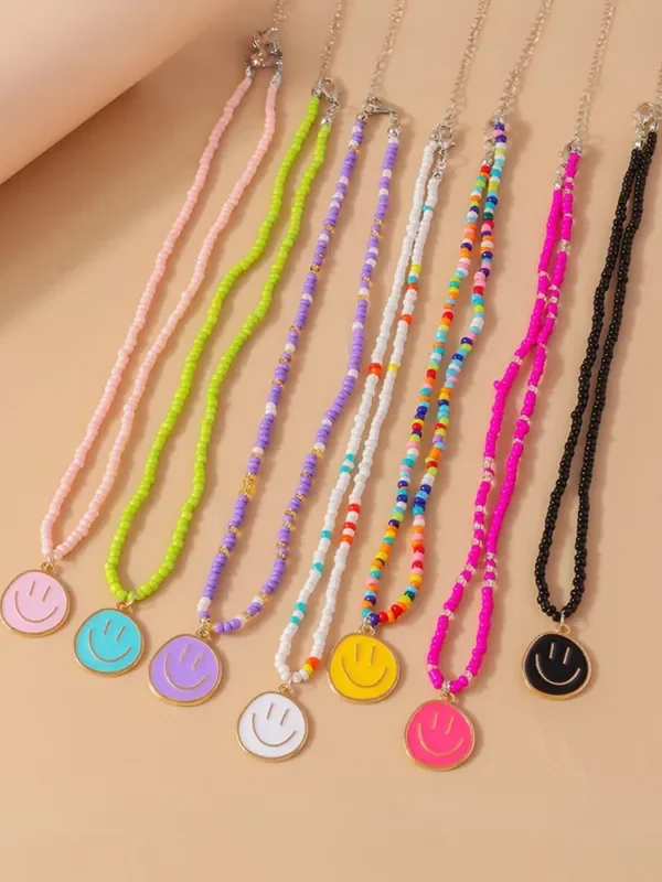 Beaded Smiley Charm Necklace