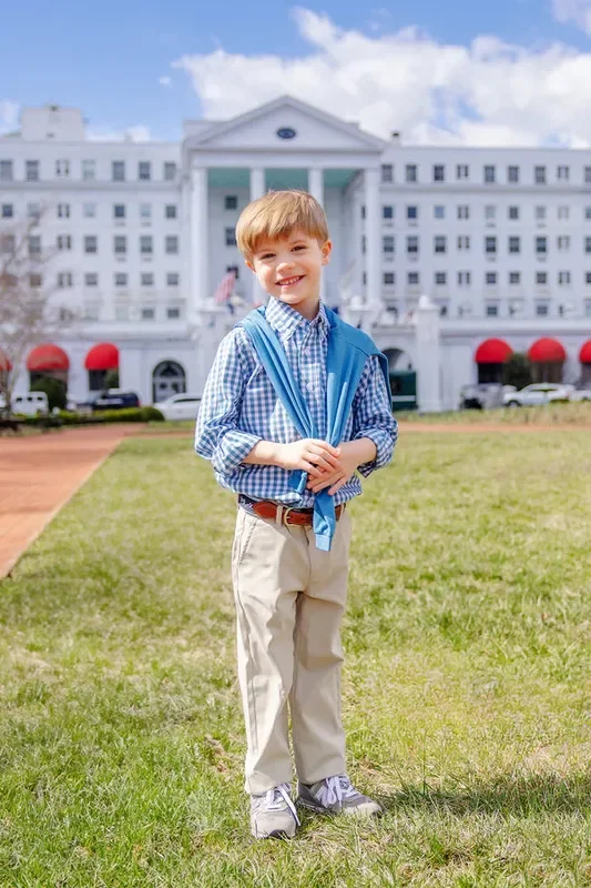 Beaufort Bonnet Dean’s List Dress Shirt in Barnsley Blue Gingham with Gallatin Green Stork