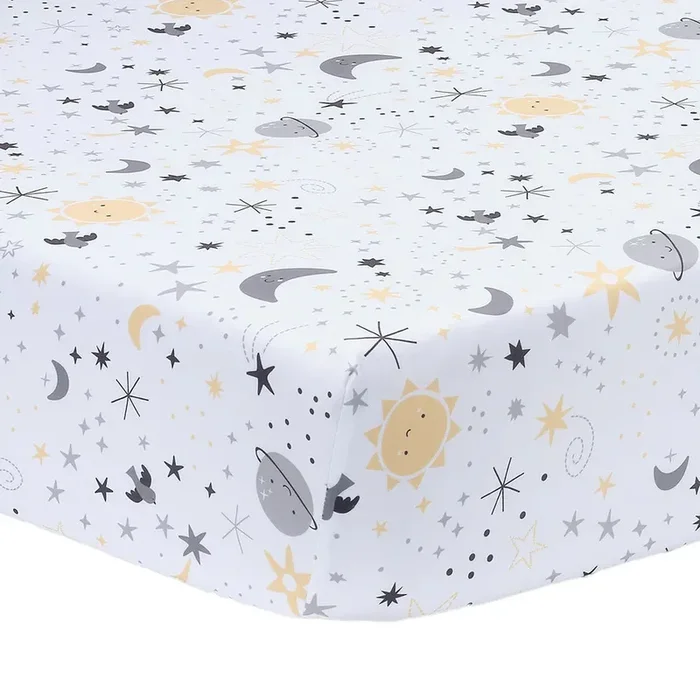 Bedtime Originals Little Star White Celestial Microfiber Baby Fitted Crib Sheet