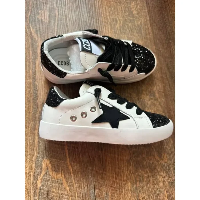 Black Star with Black Glitter Accent Sneakers